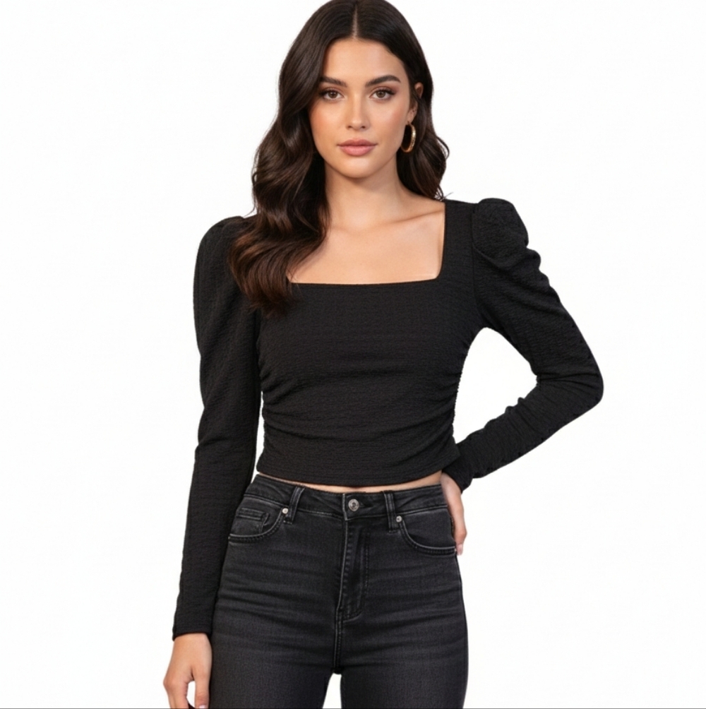 ASTR the Label NWT puff shoulder textured‎ knit crop top Womens Size XS